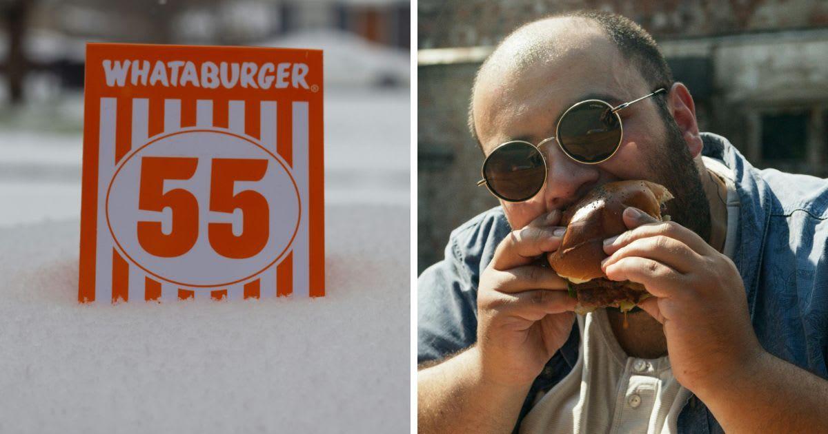 (L) A Whataburger table card; (R) A Man Eating a Burger. (Representative Cover Image Source: (L) Unsplash | Tendaishe Gwini; (R) Pexels | Artem Podrez)