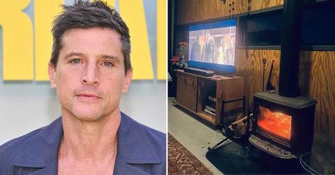 Actor Simon Rex and interior of his small shipping container home