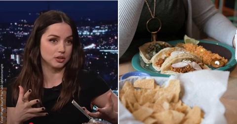 (L) Ana de Armas on The Tonight Show with Jimmy Fallon. (Cover Image Source: YouTube | @fallontonight) | (R) A person eating a plate of Cuban food at a restaurant. (Representative Cover Image Source: Pexels | Chitokan C)