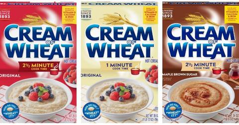 Thre boxes of Cream of Wheat next to one another, each one a different flavor.