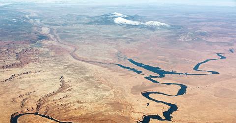 An aerial view of Lake Powell in Utah.