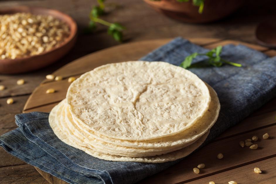 Stock photo of a stack of corn tortillas. 