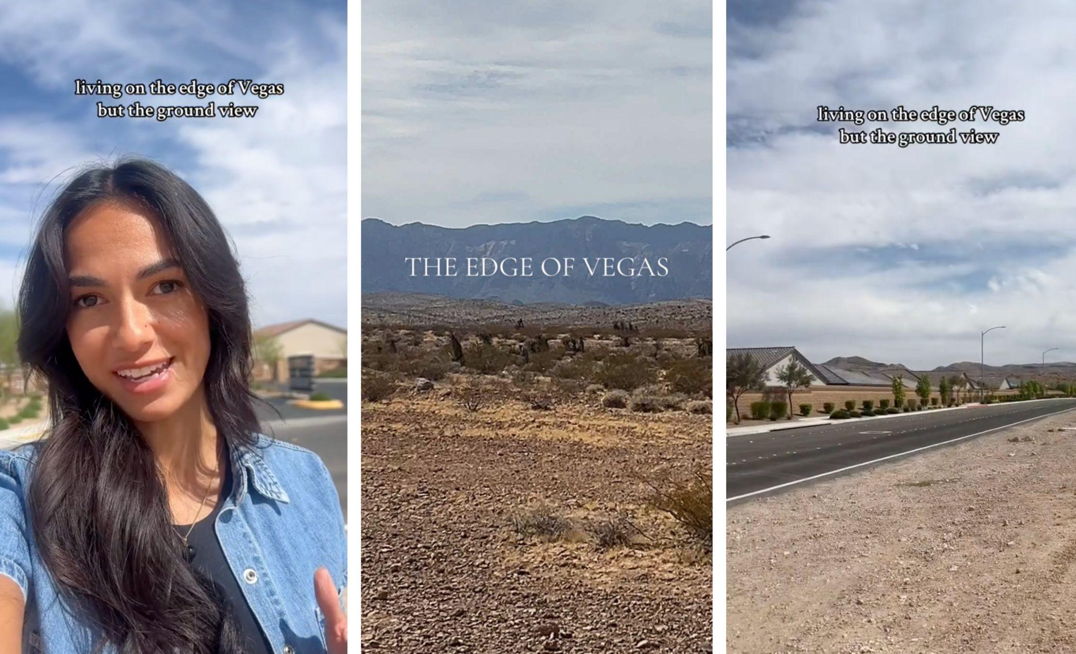 Three screenshots from TikTok user tianishaye depict the edge of Las Vegas.
