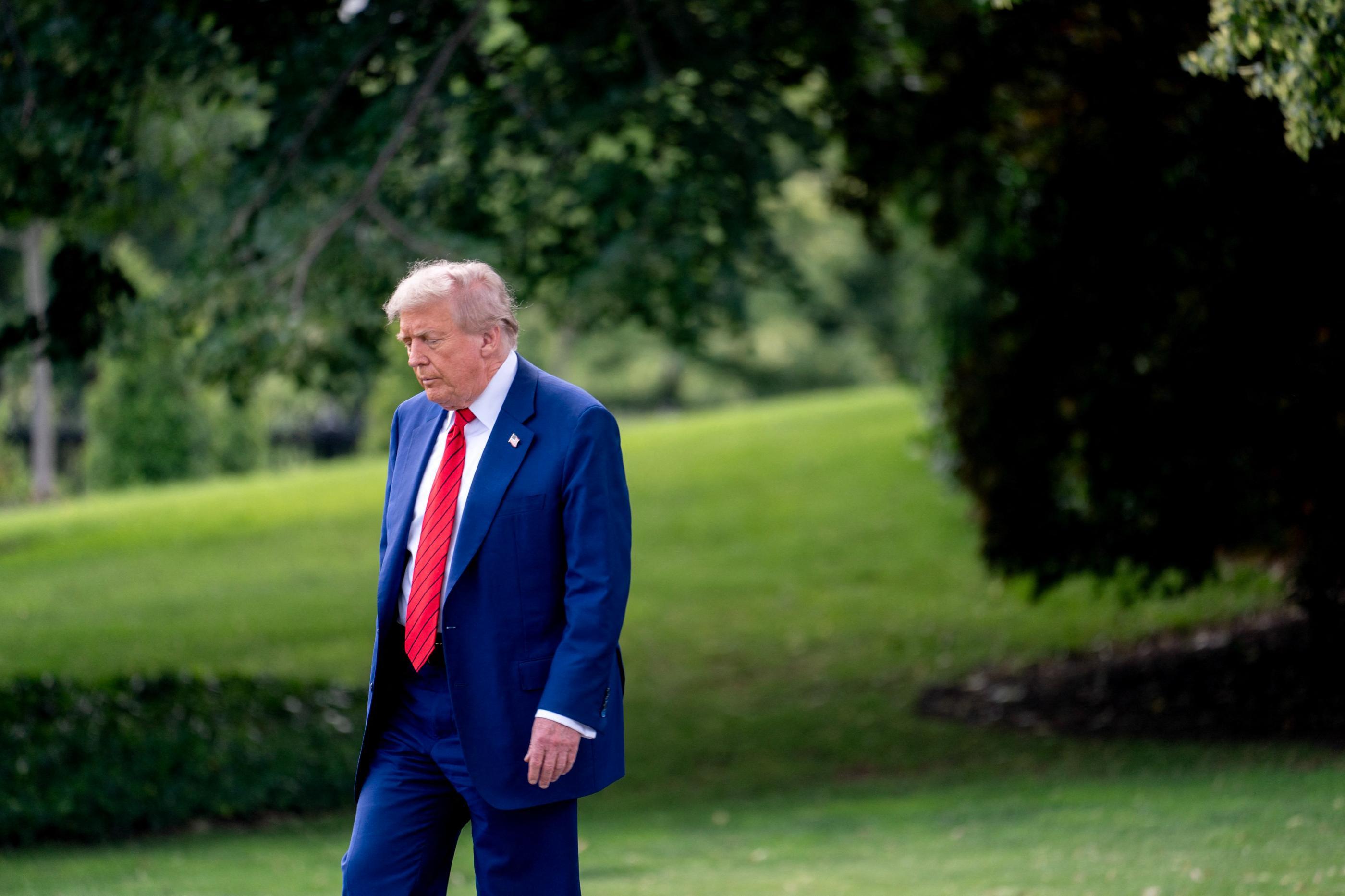 President Donald Trump prepares to leave the White House grounds on June 20, 2025.