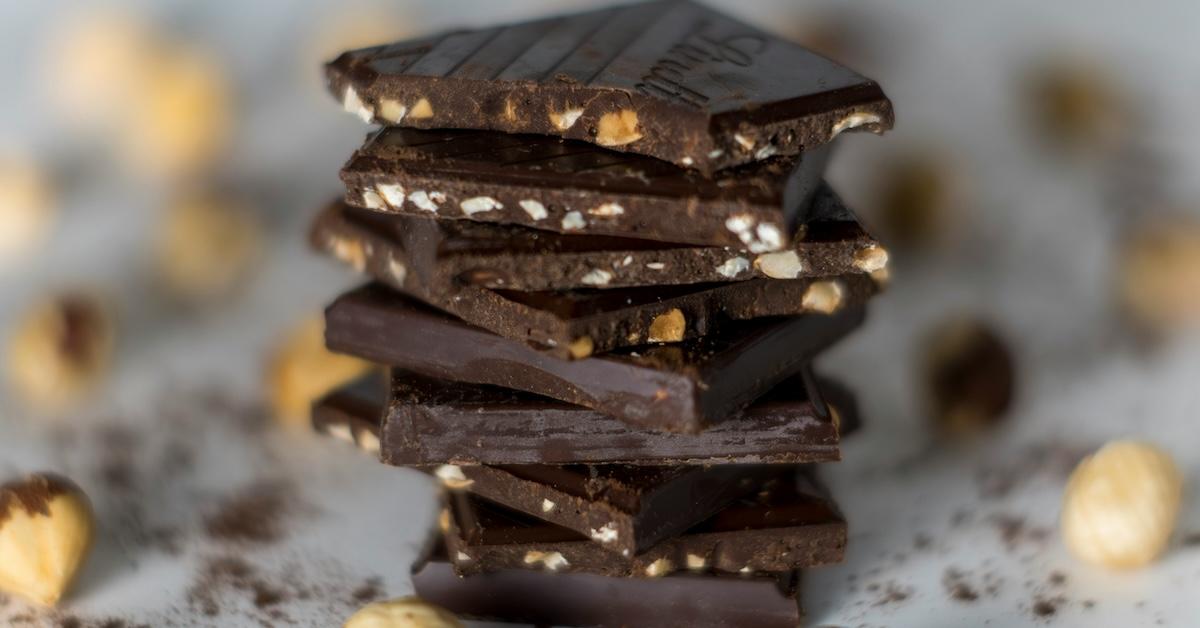 Stack of chocolate bars with nuts