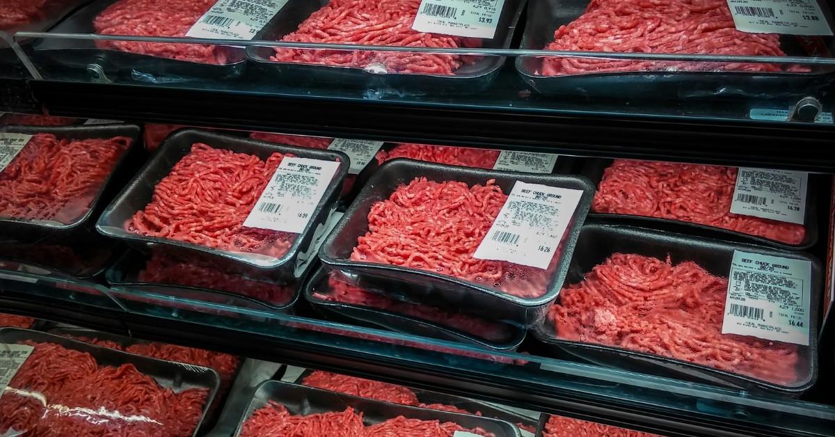 Ground meat in a deli case at the store