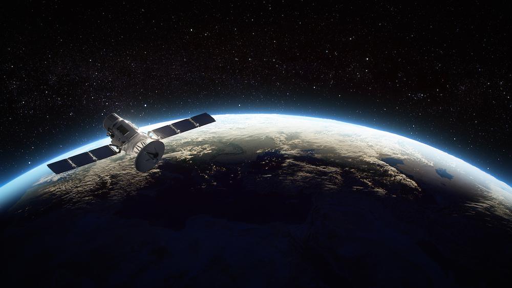 A satellite orbiting in space. 