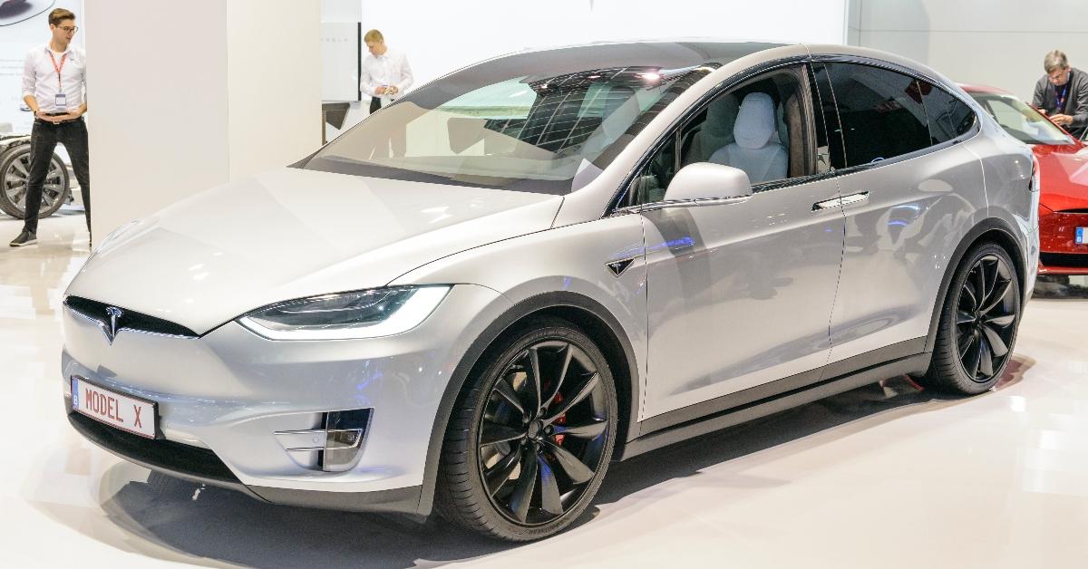 A grey Tesla Model X SUV. 