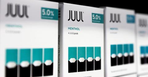 A photo of Juul pods being sold on a shelf.