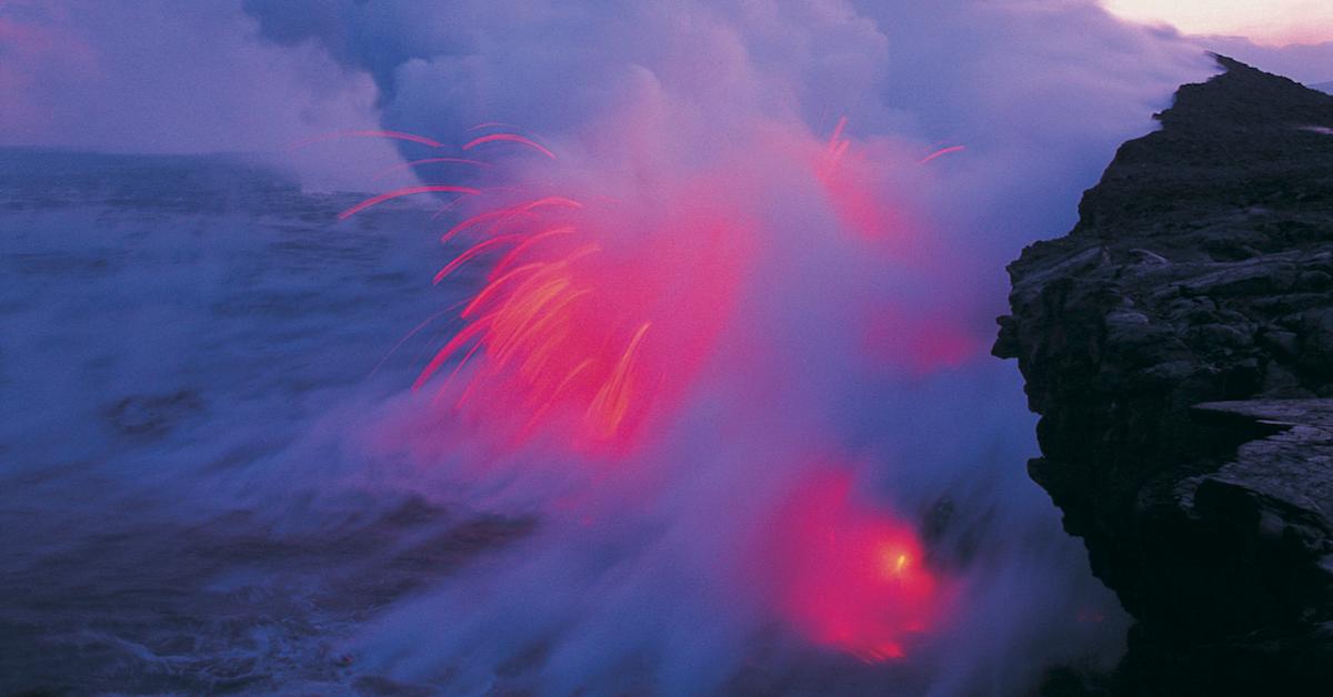 Volcano spewing lava into the sea