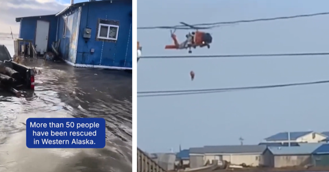 Footage shows rescuers attempting to reach people trapped in Alaska's floodwaters