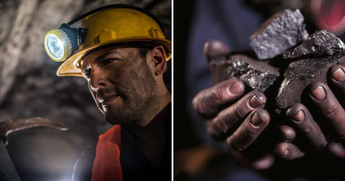 (L) Mine worker extracting minerals from a wall, (R) Hands holding coal rocks from a mining operation. (Representative Cover Image Source: Getty Images | (L) Dennis Lane, (R) Ameresr)