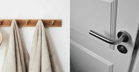 (L) Towels hanging in a bathroom. (R) A door remains closed. (Representative Cover Image Source: Pexels | (L) Kaboompics.com, (R) Jonathan Petersson)