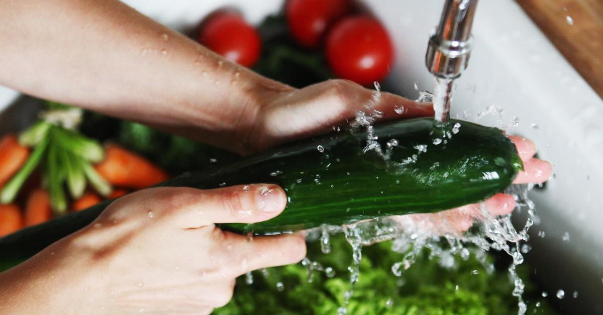 Washing a cucumber