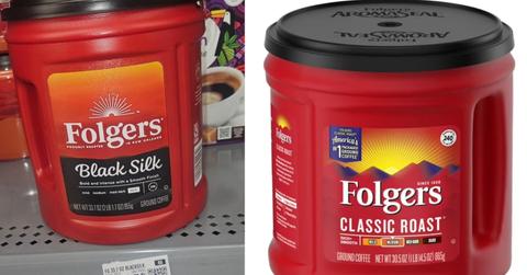 Two pictures of Folgers coffee side by side.
