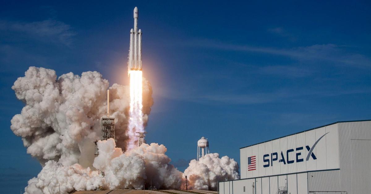 Space X rocket launches from the ground. 