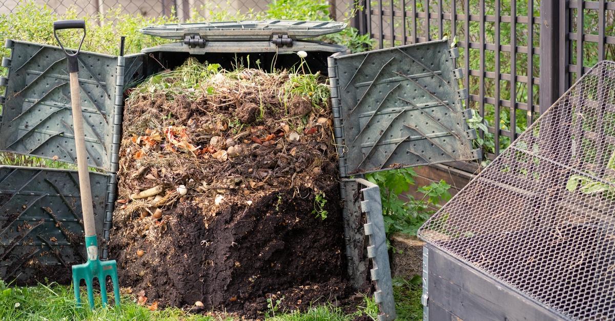 Large compost bin on farm. 