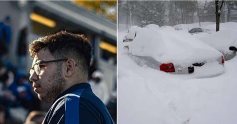 (L) 21-year-old student, Joseph Boutros; (R) Car covered in snow during a blizzard (Cover Image Source: (L) Instagram | @salvereginafootball; (R) Wikimedia Commons | V4711 | Creative Commons Attribution-Share Alike 3.0 Unported)