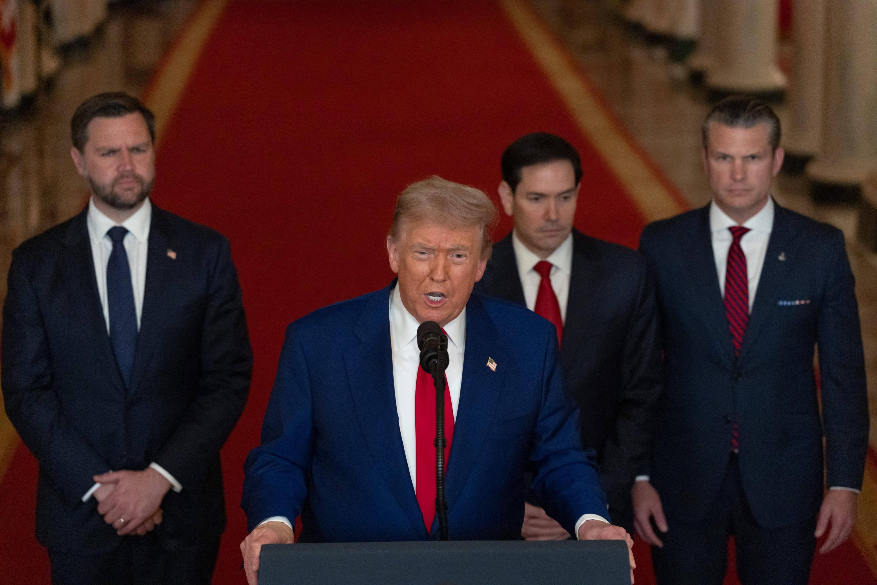 President Donald Trump addresses the U.S. attack on Iran while speaking at the White House on June 21, 2025.