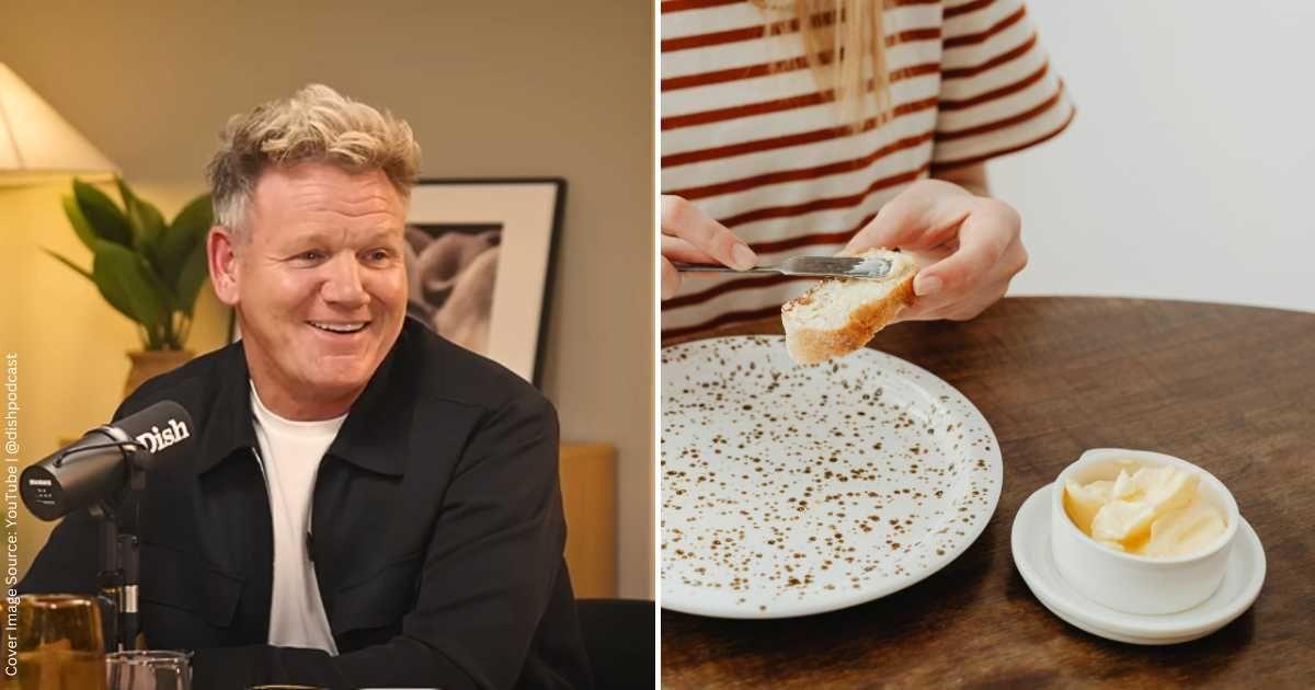 (L) Gordon Ramsay in an interview with the Dish Podcast. (Cover Image Source: YouTube | @dishpodcast) | (R) A woman buttering up her toast. (Representative Image Source: Pexels | Karolina Grabowska)