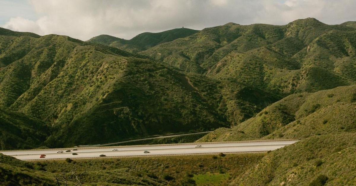 A photo of the 210 freeway in the middle of the Verdugo Mountain range where the Canyon Hills development is proposed to sit. 