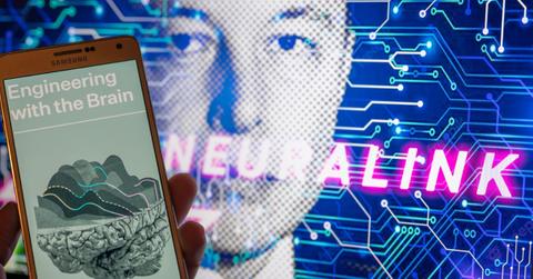Photo illustration by Jonathan Raa combining an image of Elon Musk with the Neuralink logo