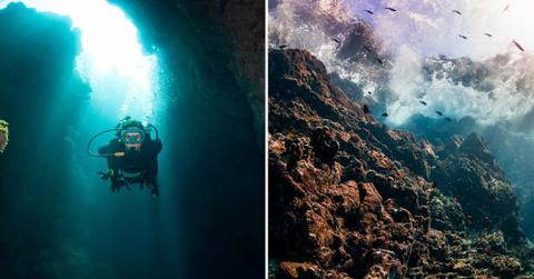 (L) Diver exploring the depths of a spooky channel, (R) A surreal view of an underwater mountain. (Representative Cover Image Source: (L) Antonio Busiello, (R) Kittisun kittayacharoenpong)