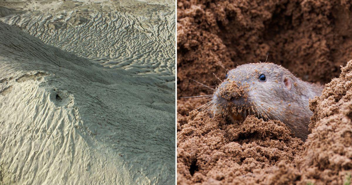 (L) Mud volcanic landscape; (R) A pocket gopher emerging from a burrow hole. (Representative Cover Image Source: Getty Images | (L)Bashir Osman's Photography; (R) Troy Harrison)