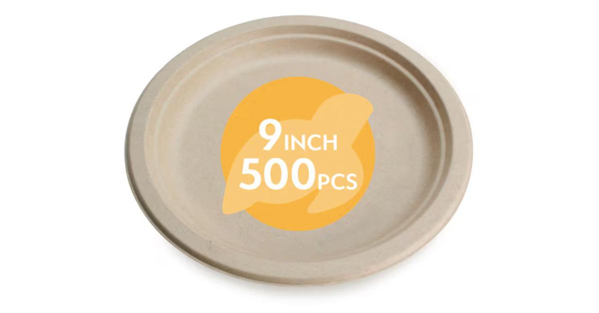 Unbleached Bamboo Compostable Disposable Paper Plates on white background