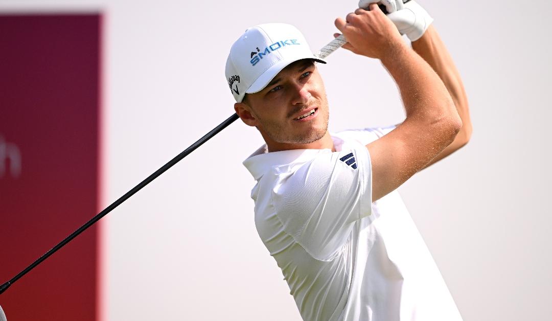 Rasmus Hojgaard tees off on the second hole during Day Four of the Ras Al Khaimah Championship in Ras al Khaimah, United Arab 