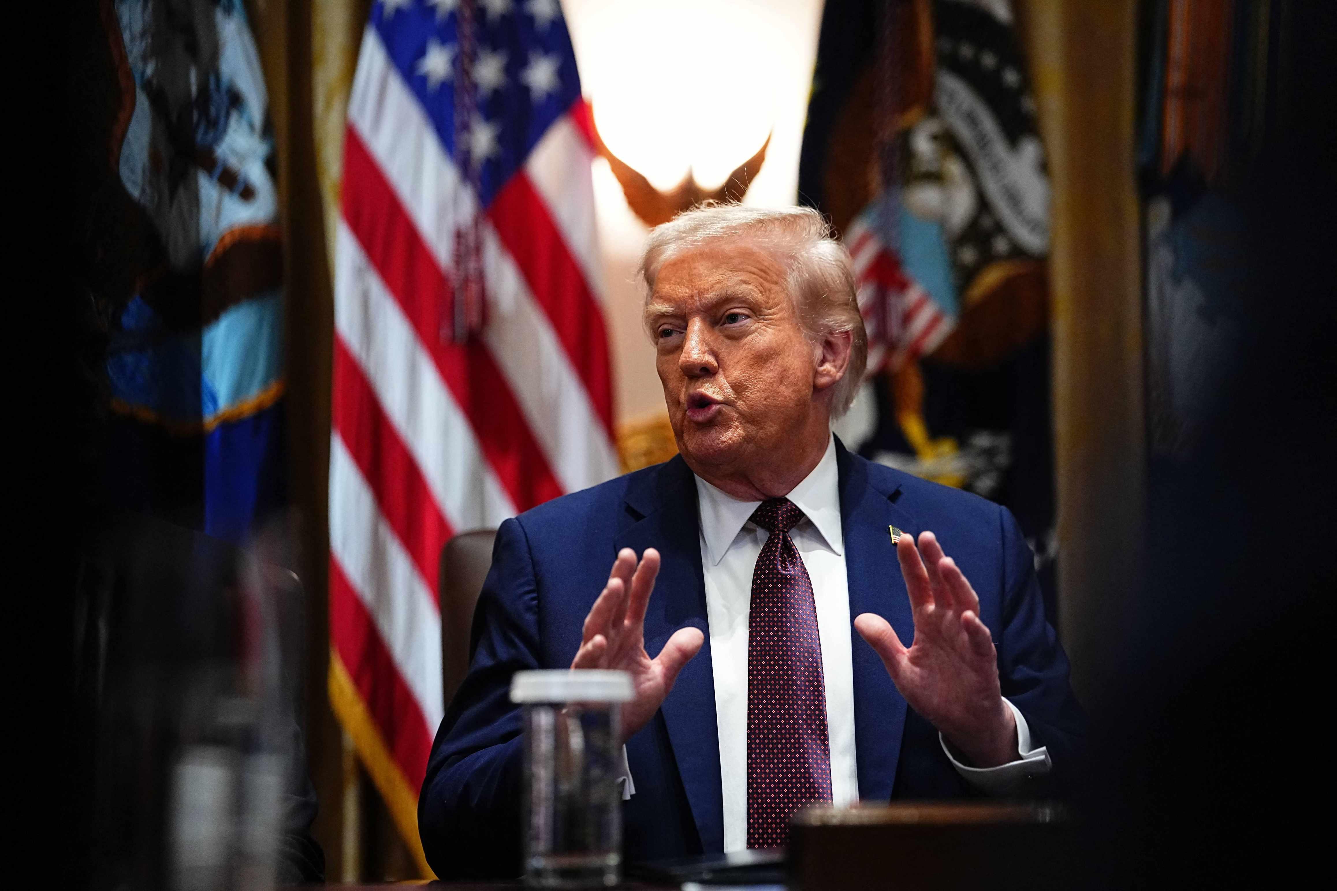 President Donald Trump is pictured speaking at a Cabinet Meeting in the White House on August 26.