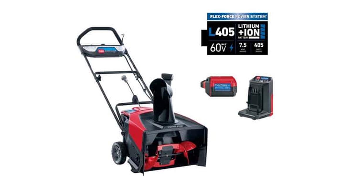 Toro cordless snow blower in red and black