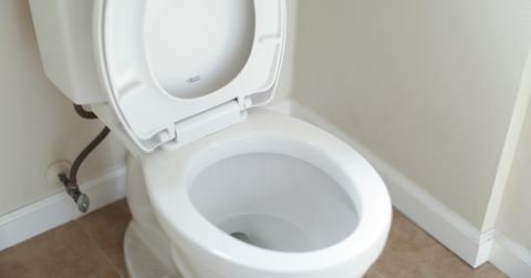 A closeup of an open toilet