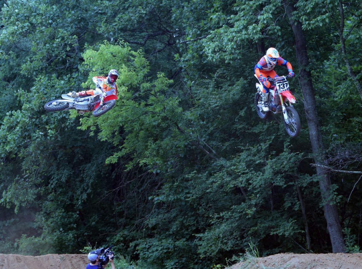 Motocross bikers competing in an event