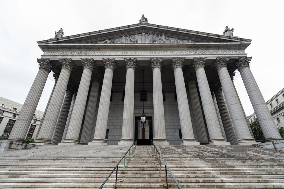 A frontal view of the New York State Court House. 