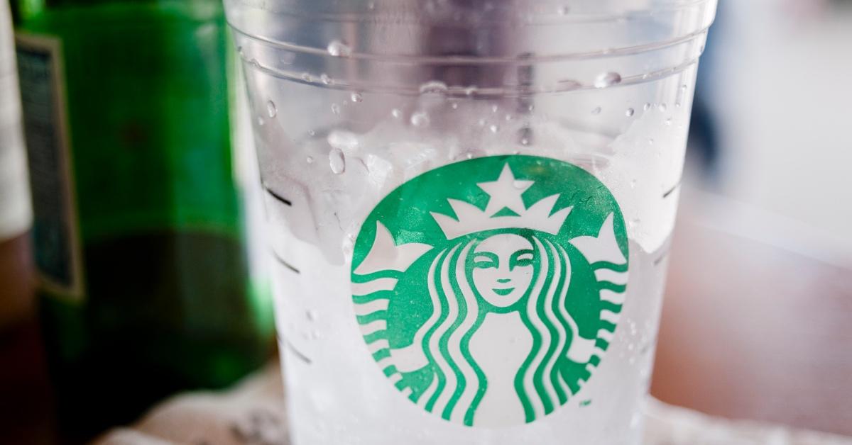 Starbucks cup filled with ice and water