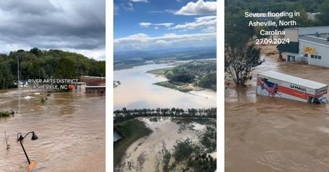 Three screenshots of Hurricane Helene, which left Asheville mostly underwater after making landfall in Florida