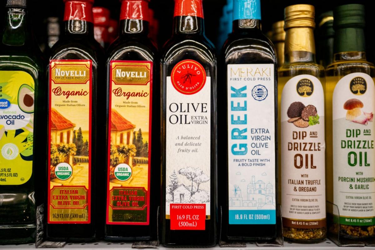 olive oil bottles on shelves