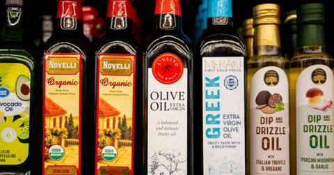 olive oil bottles on shelves