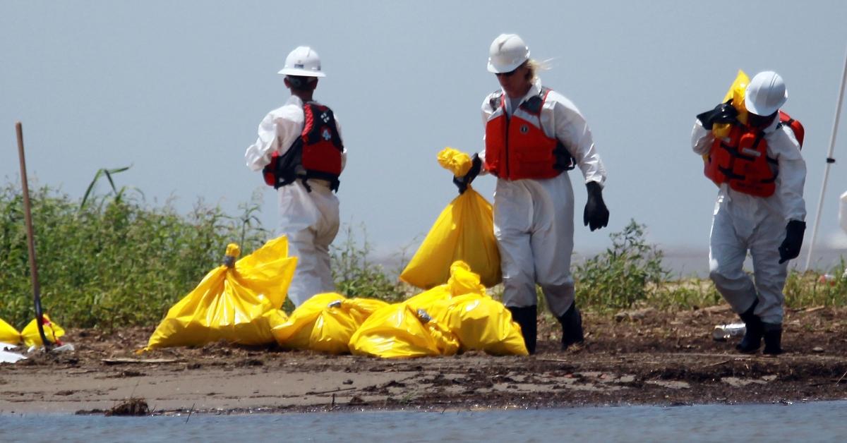 Crews cleaning up on the beach. 