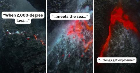 Footage shows a fascinating dance of fire meeting water after an underwater volcanic eruption (Cover Image Source: Instagram | @NatGeoTV)