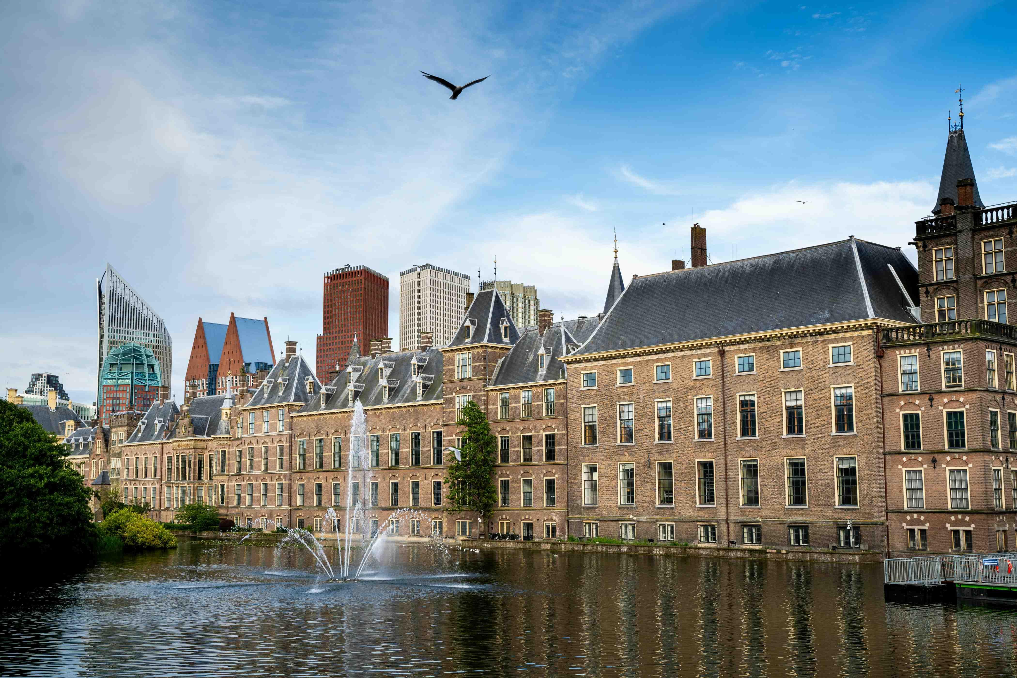 The Hague in the Netherlands is pictured beside a body of water.