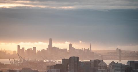 San Francisco city skyline in fog