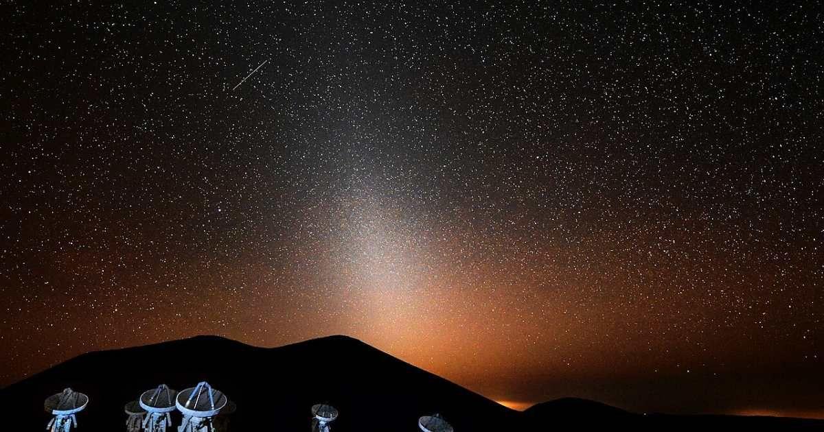The Submillimeter Array of radio telescopes at night, lit by flash, with the Zodiacal Light (false dawn) in the background. (Cover Image Source: Wikimedia Commons/TripOfALifestyle.com)