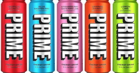 Five cans of Prime Energy drink.