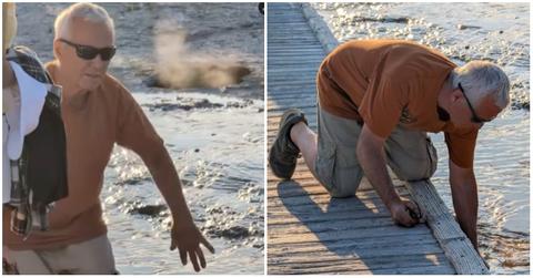 Yellowstone Visitor Drinks From Hot Sprin