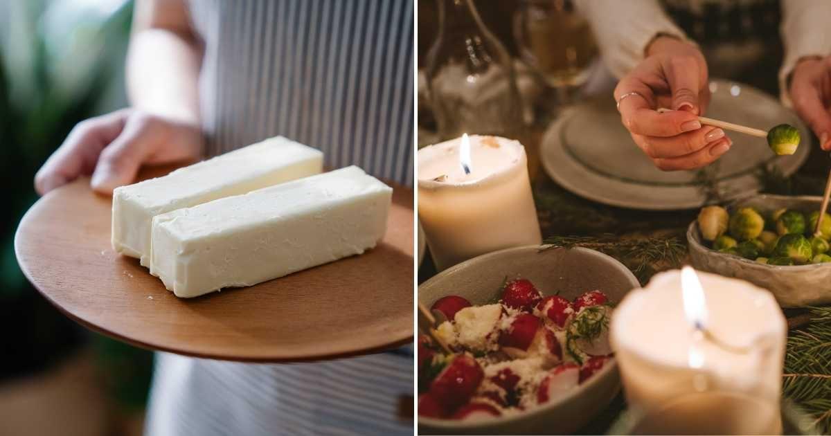 (L) Close-up view of sticks of butter on a plate. (R) A candle-lit dinner table. (Representative Cover Image Source: Pexels | (L) Felicity Tai, (R) Anastasia Shuraeva)
