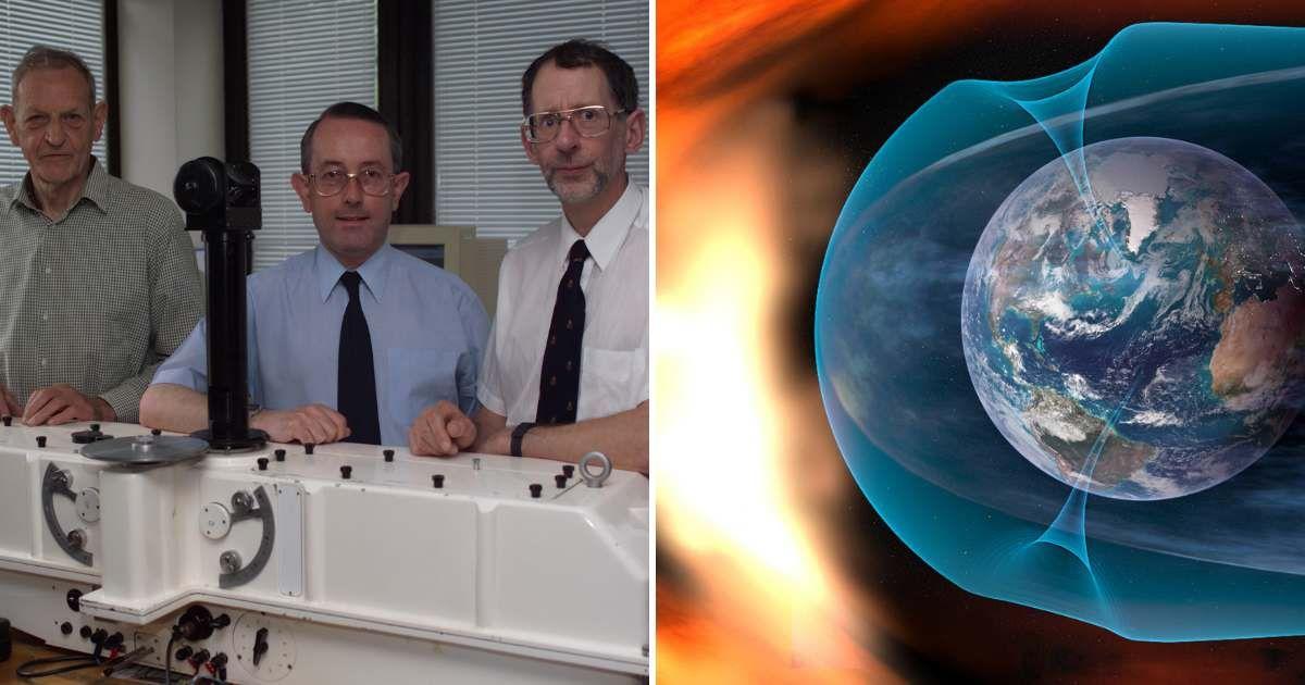(L) 3 scientists who discovered the 'ozone hole', (R) Ozone layer protecting Earth from harmful radiation (Representative Cover Image Source: (L) British Antarctic Survey, (R) Getty Images | Elen11)