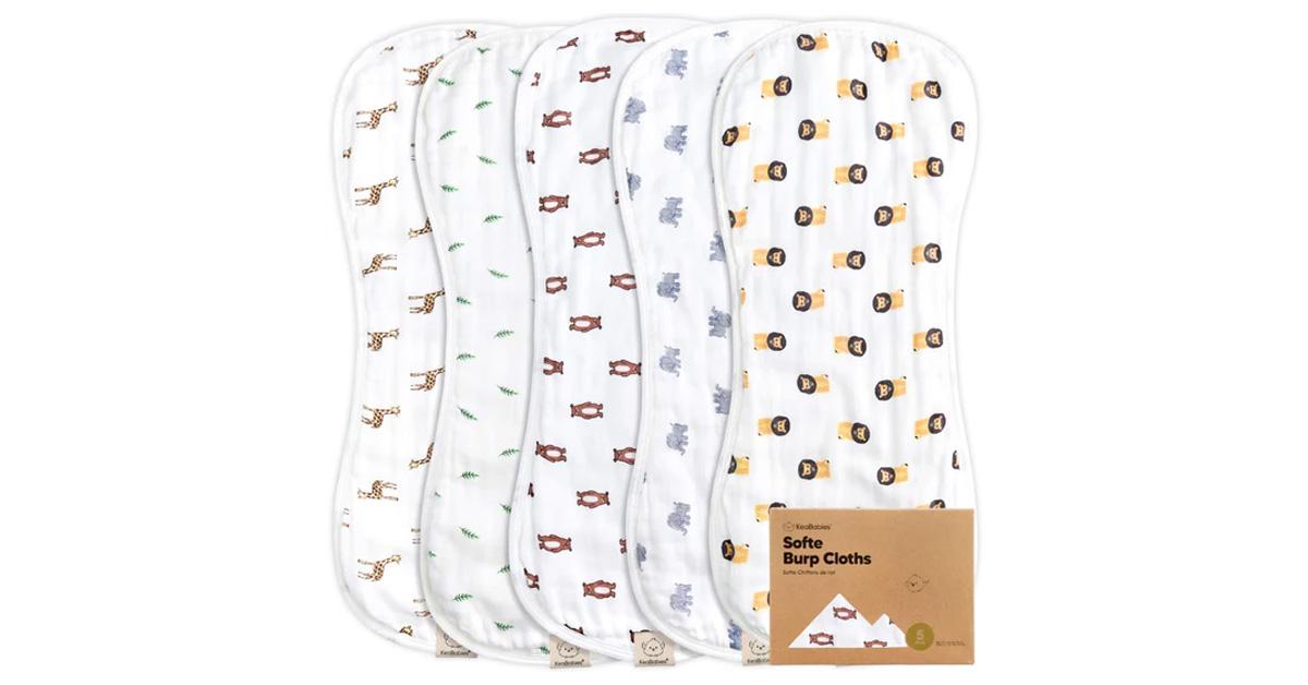 five burp cloths with small patterns