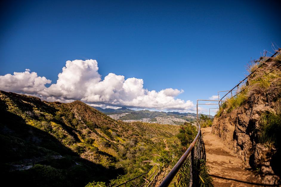 A photo of the start to the Diamond Head Crater trail in Oahu. 